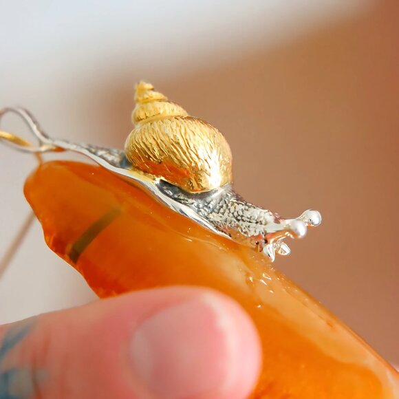 Baltic Amber Snail Statement Necklace in 14k Gold Plated s925 - Picture 8 of 10